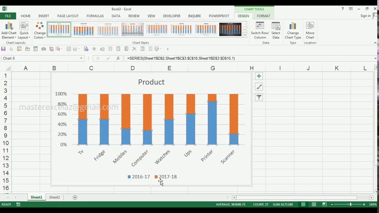 How to Create 2D 100% Stacked Column Chart in MS Excel 2013 - YouTube