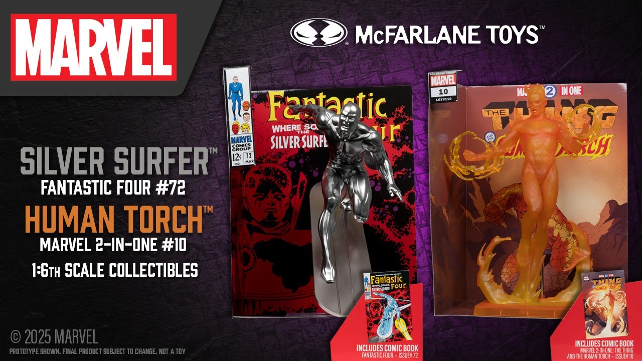 NEW Marvel™ Silver Surfer™ & Human Torch™ 1/6th Scale Collectibles w/Comic | Action Figure Showcase