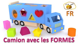 Apprends les formes géometriques en français. Jouets pour bébé: camion trieur de formes