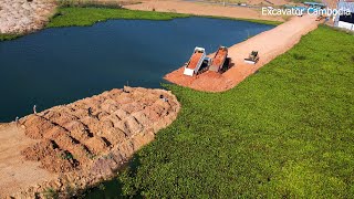 Full Video Connecting Road Project Crossed Water By The Large Bulldozer And 12 Wheeler Dump Truck