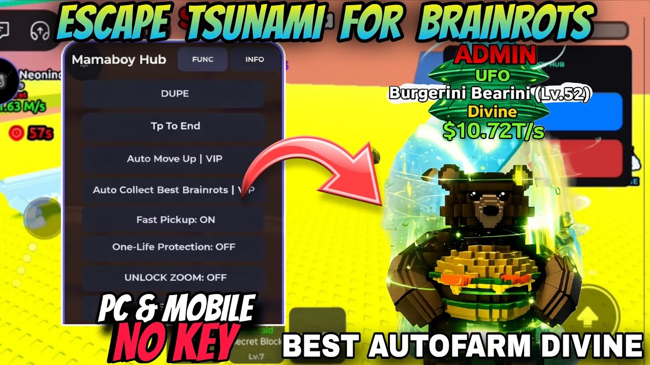Escape Tsunami For Brainrots Script *NO KEY* - DUPE, TP TO END, AUTO FARM TELEPORT, ANTI-TSUNAMI