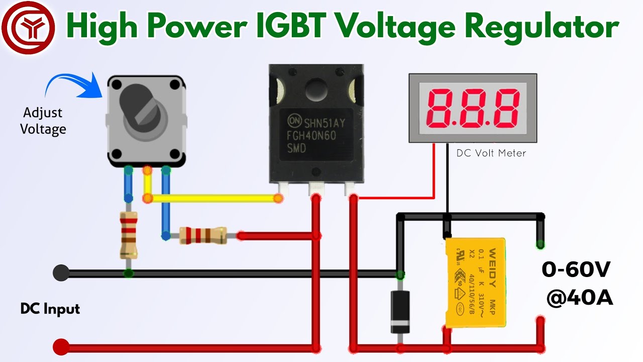 Simple 40A adjustable voltage regulator 0-60v using single IGBT 