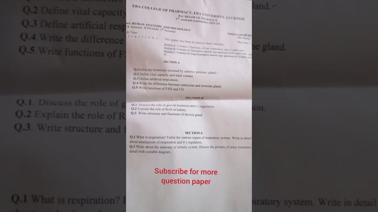 Anatomy and physiology latest👍 question paper of 2023