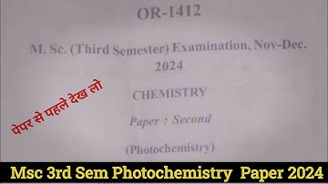 MSc 3rd sem photo chemistry paper 2024 msc 3rd sem chemistry Notes in hindi