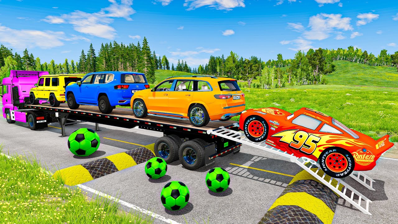 Flatbed Truck Mcqueen | Transportation with Truck - Pothole vs Car 