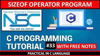 Sizeof Operator In C Language | C PROGRAMMING TUTORIAL FOR BEGINNERS IN HINDI 33