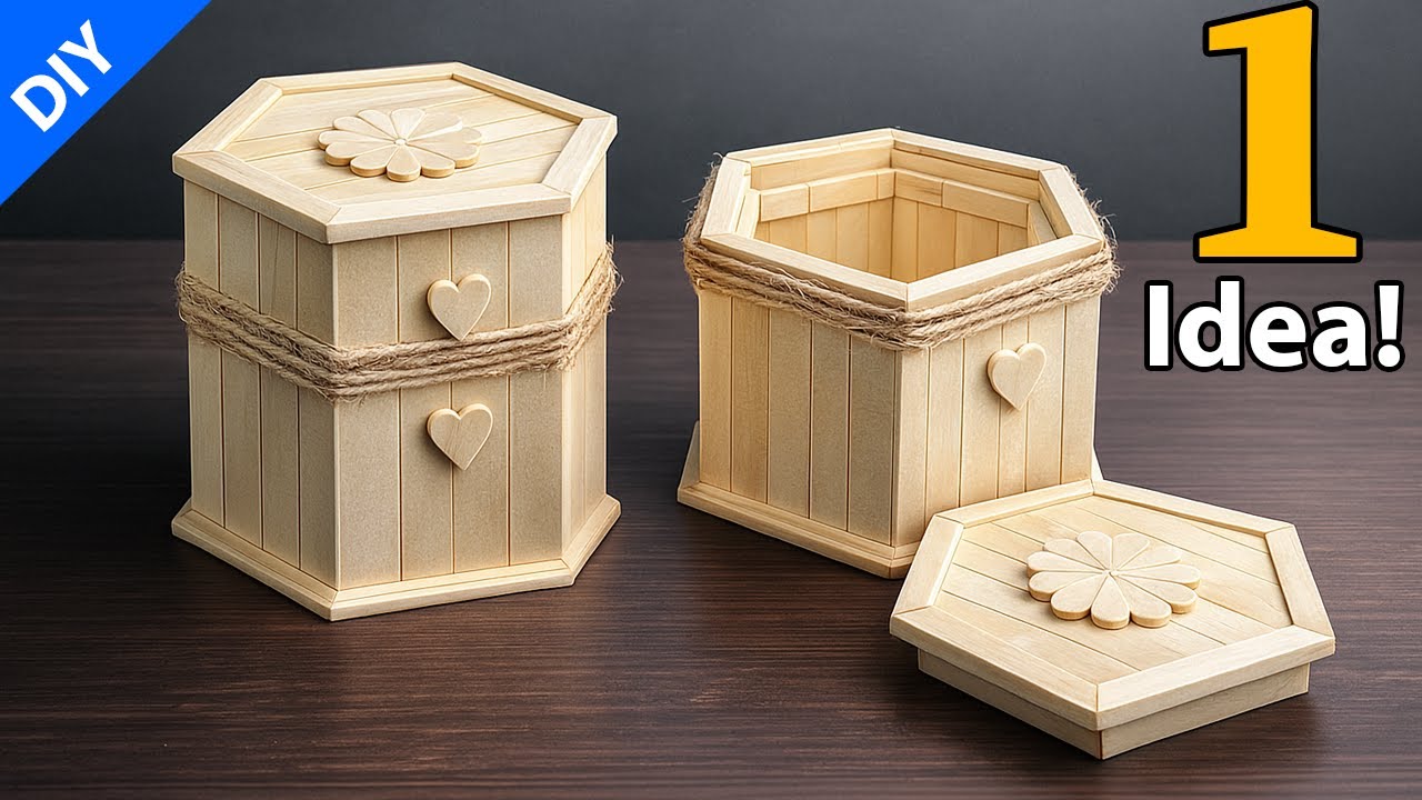Transforming Popsicle Sticks into a Beautiful Handmade Box 😍♻️ Best Ice Cream Stick Craft
