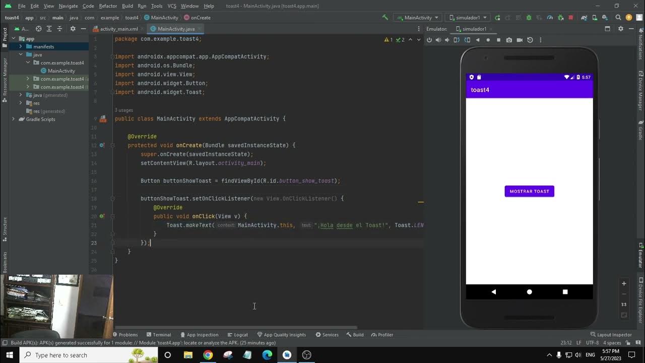 ejercicio 1 crear un toast en android studio YouTube