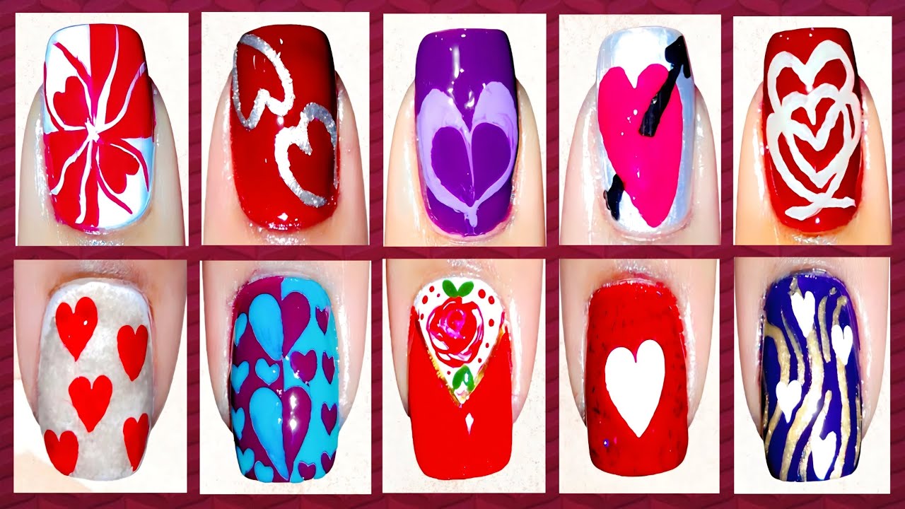 10 Easy nail art compilation💅 for valentine's day🌹 #youtubevideo #nailart #trending #viralvideo 