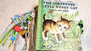 Cat junk journal flip through with interactive pages, decorated pages, tags, and vintage ephemera 