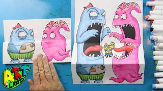 How to Draw a Minions and Monsters Folding Surprise