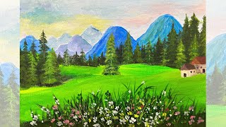 Acrylic Landscape Painting | How to Paint Landscape with acrylics | Satisfying Relaxing by Draw so cute 4,549 views 5 months ago 6 minutes, 25 seconds