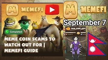 Meme Coin Scams to Watch Out For | MemeFi Guide  Memefi YouTube video question answer today