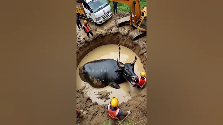 Fat cow stuck in mud farmers saved it #humanity #cow #cowlover #shortsfeed #animals #rescue #ai