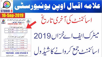 AIOU Matric and FA,I.com Autumn 2019 Assignment Last Date