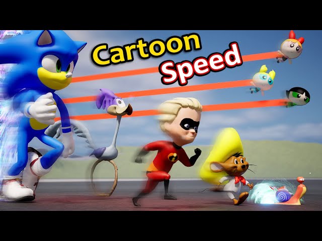 Cartoon speed Comparison | Famous Cartoon Characters running Speed Comparison in 3D class=