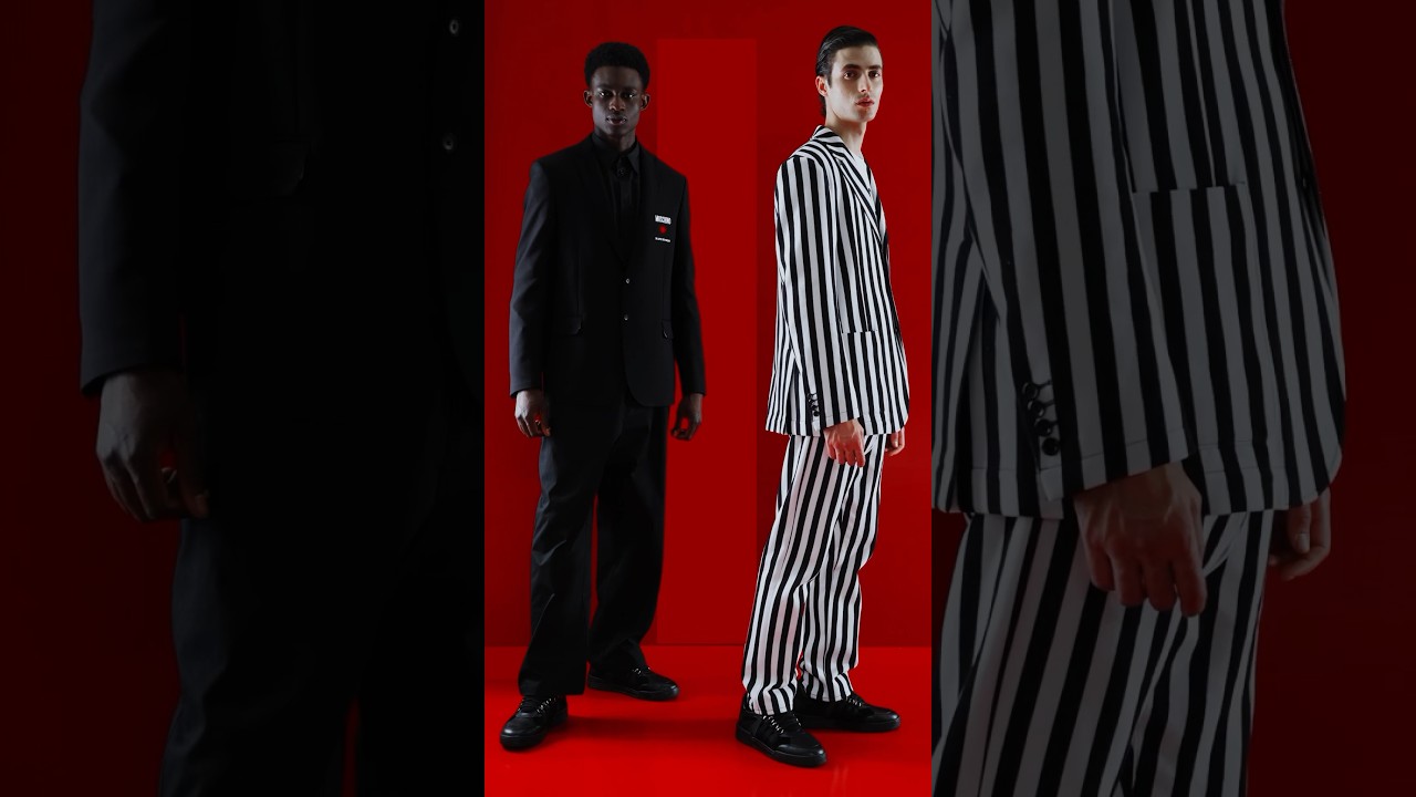 Stripes and suits in full swing: #Moschino #menswear Spring Summer collection. #shorts #ss24