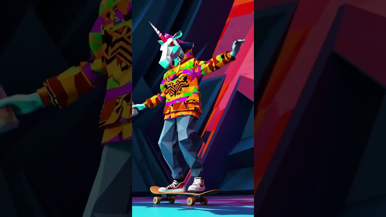 "Neon Unicorn – Skating Through the Future"