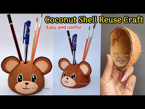 Coconut shell Pen stand/Coconut shell craft ideas/coconut shell craft/best out of waste craft