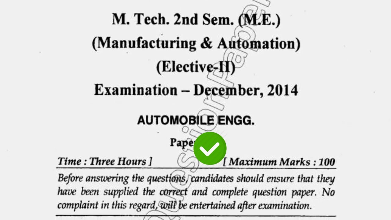 2014 Mdu MTech ME 2nd Sem Reappear Automobile Engineering Question ...