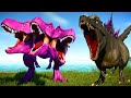 3 Head Pink T-Rex vs Spinosaurus, Godzilla Breakout & Dinosaurs Fighting in Jurassic World Evolution