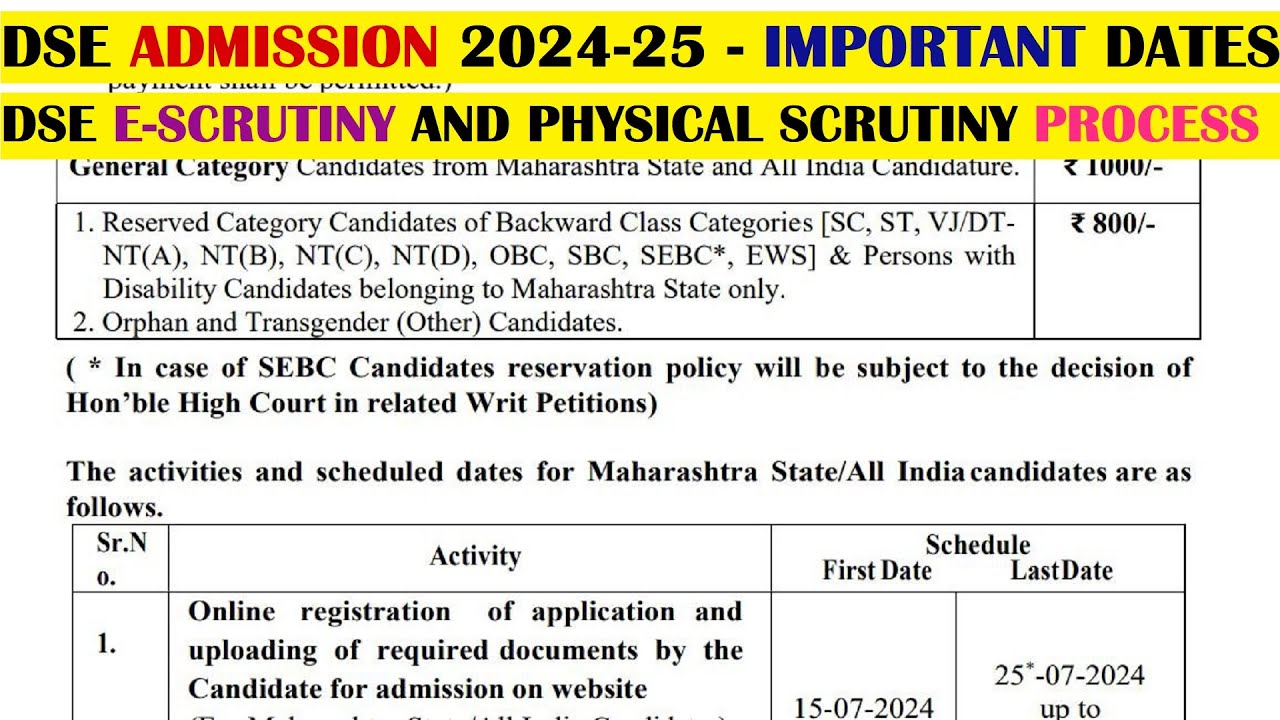 DSE Engineering Admission Process for A.Y. 2024-25 | important dates ...