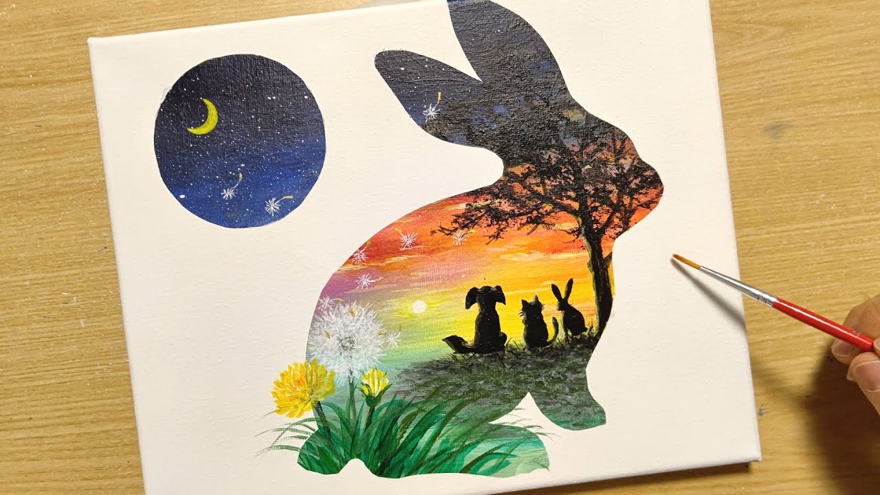 How to draw a rabbit silhouette art with acrylic paint / Rabbit