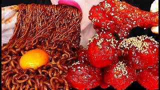 Asmr Giant Fried Chicken, Black Bean Noodles Bbq 황금올리브 양념치킨 짜파게티 먹방 Mukbang, Eating