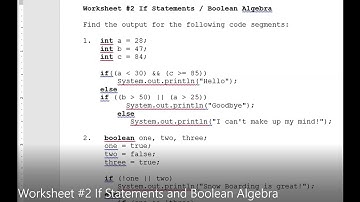 JAVA - Lesson #39 - APCSA Worksheet #2 If Statements and Boolean Algebra