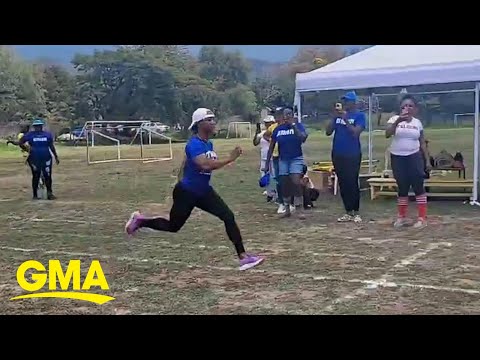 Olympian beats other parents in race at son's school sports day
