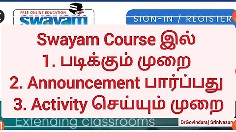 Swayam Course இல் 1. படிக்கும் முறை 2. Announcement பார்ப்பது 3. Activity செய்யும் முறை