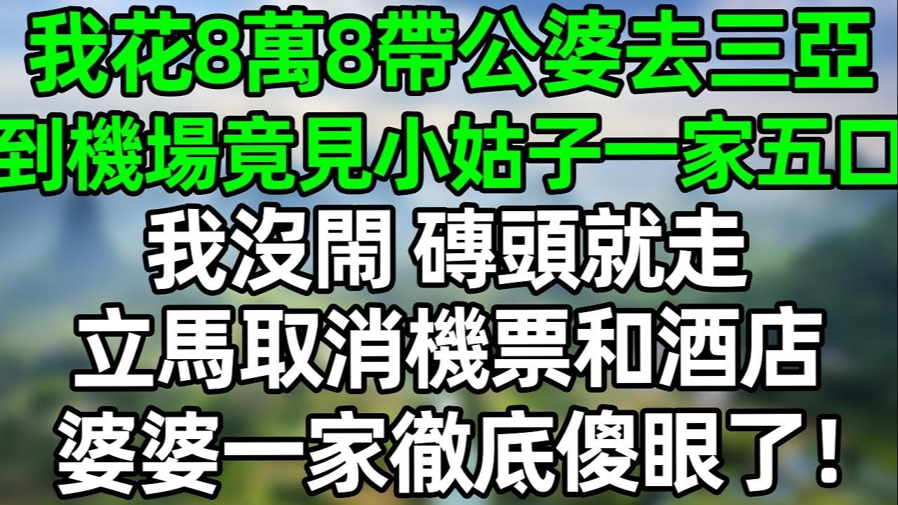 我花8萬8帶公婆去三亞，到機場竟見小姑子一家五口！我沒閙 轉頭就走，立馬取消機票和酒店！婆婆一家徹底傻眼了！#夜讀人生 #大橘讲故事 #講故事  #幸福生活 #深夜淺讀 #深夜故事 #婆媳