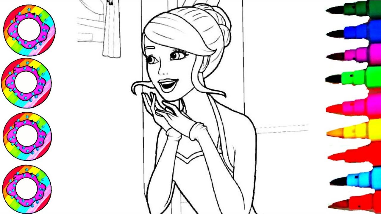 Colourings Drawings Disney s Barbie with horse and Princess Rainbow Dress pilation Coloring Pages