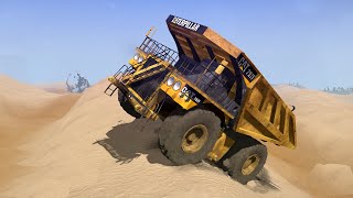 Caterpillar 797F Giant Mining Dump Truck Driving Through Sand Dunes Mudrunner