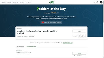 Length of the Longest SubArray with Positive Product || GFG || POTD || Arrays || SubArray