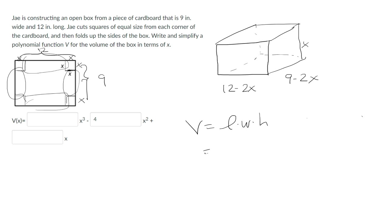 Finding the volume of the box constructing it from a cardboard - YouTube