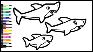 Baby Shark Family Coloring Page and Painting for Kids & Toddlers | Let's Do It Together | Irisa Art
