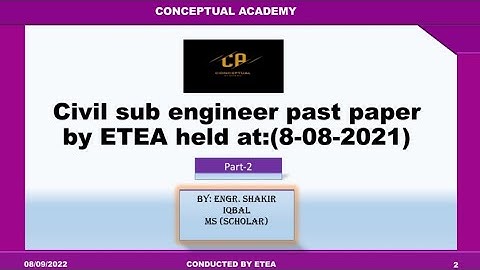 Sub Engineer Civil past paper by etea held at 08.8.2022|etea|etea past paper|civil engineering.