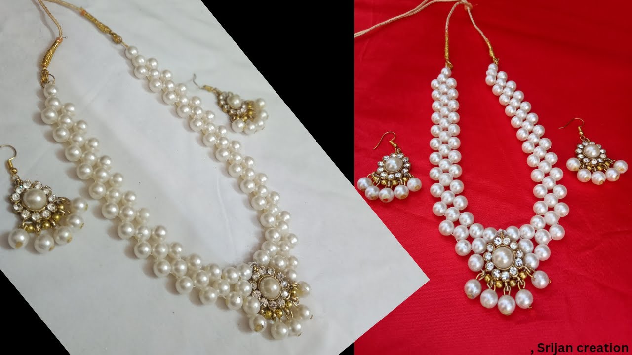 HOW TO MAKE PRINCESS 🤴 STYLE PEARL NECKLACE SET ।। मोती से खूबसूरत