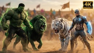 ⚔️ Ferocious HULK Lion vs Massive Captain America Lion | Ultimate Superhero Animal Battle (4K)