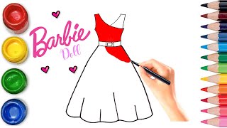 Easy Barbie Doll Dress Drawing | Painting Drawing Art | Coloring for Kids and Toddlers