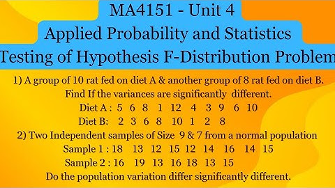 Testing of Hypothesis | F_Distribution problems | Find Variance