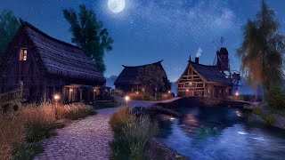 Peaceful Village Medieval Ambience with Relaxing Night Village Sounds, Crickets, Owl Sounds, Frogs