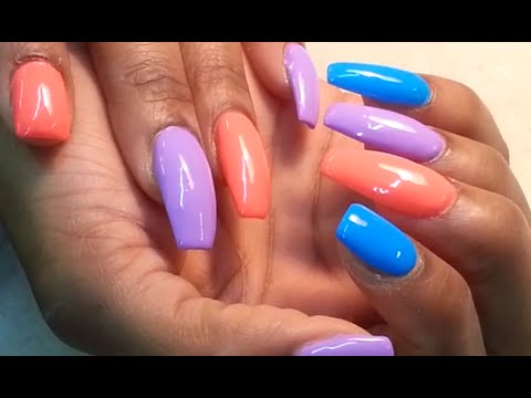 How To Coffin Shaped With Easter Nail Color Polish Youtube