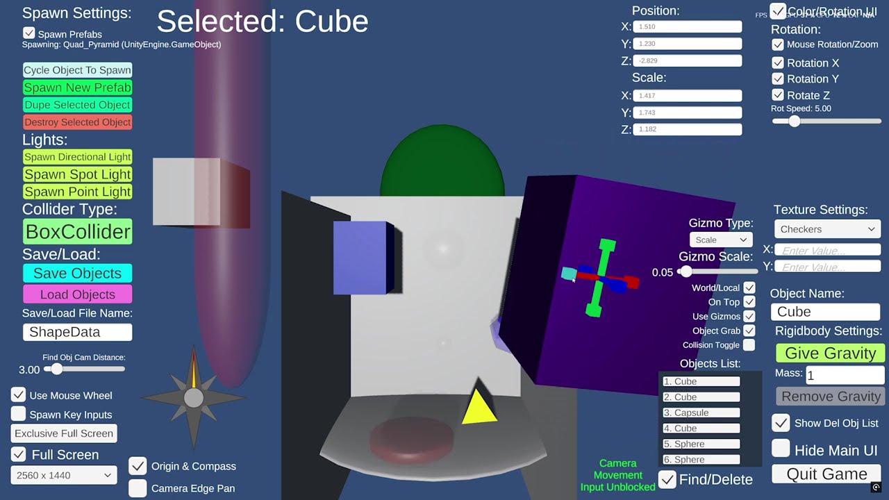 Runtime Level Editor 3D | Scale Gizmo & Obj Camera Find Distance Test | Unity Asset Demo Video