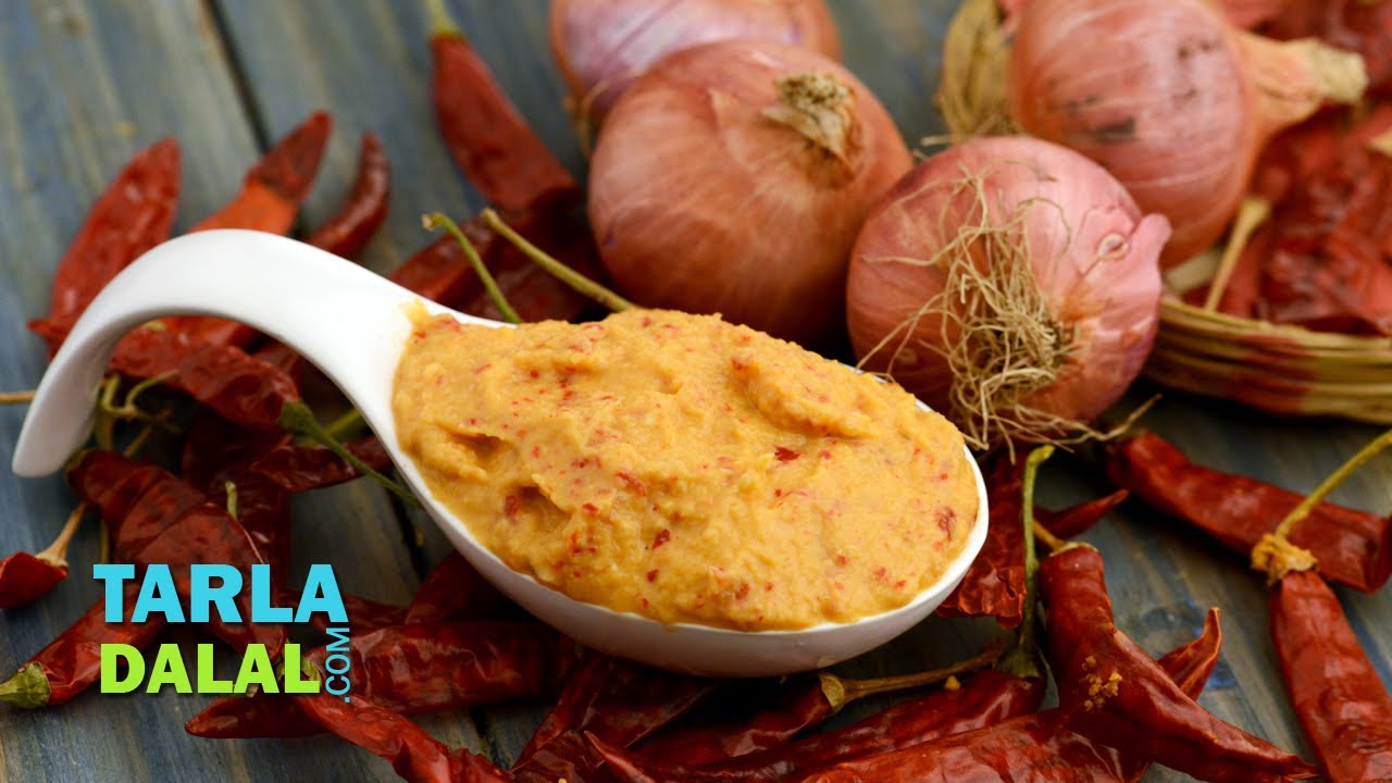 Spicy Onion Chutney Recipe, South Indian Chutney by Tarla Dalal