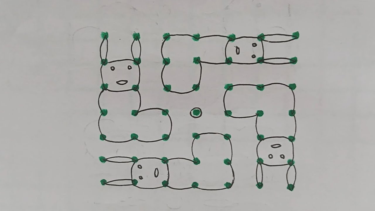 7x7 dots rangoli |simple rabbit rangoli |how to draw a rabbit |animal ...