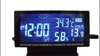 Car clock with temperature, hygrometer and battery voltage indicator