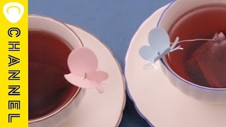 手作りティーパックタグ♡カップのフチに蝶々 | Butterfly shaped tea bag tag