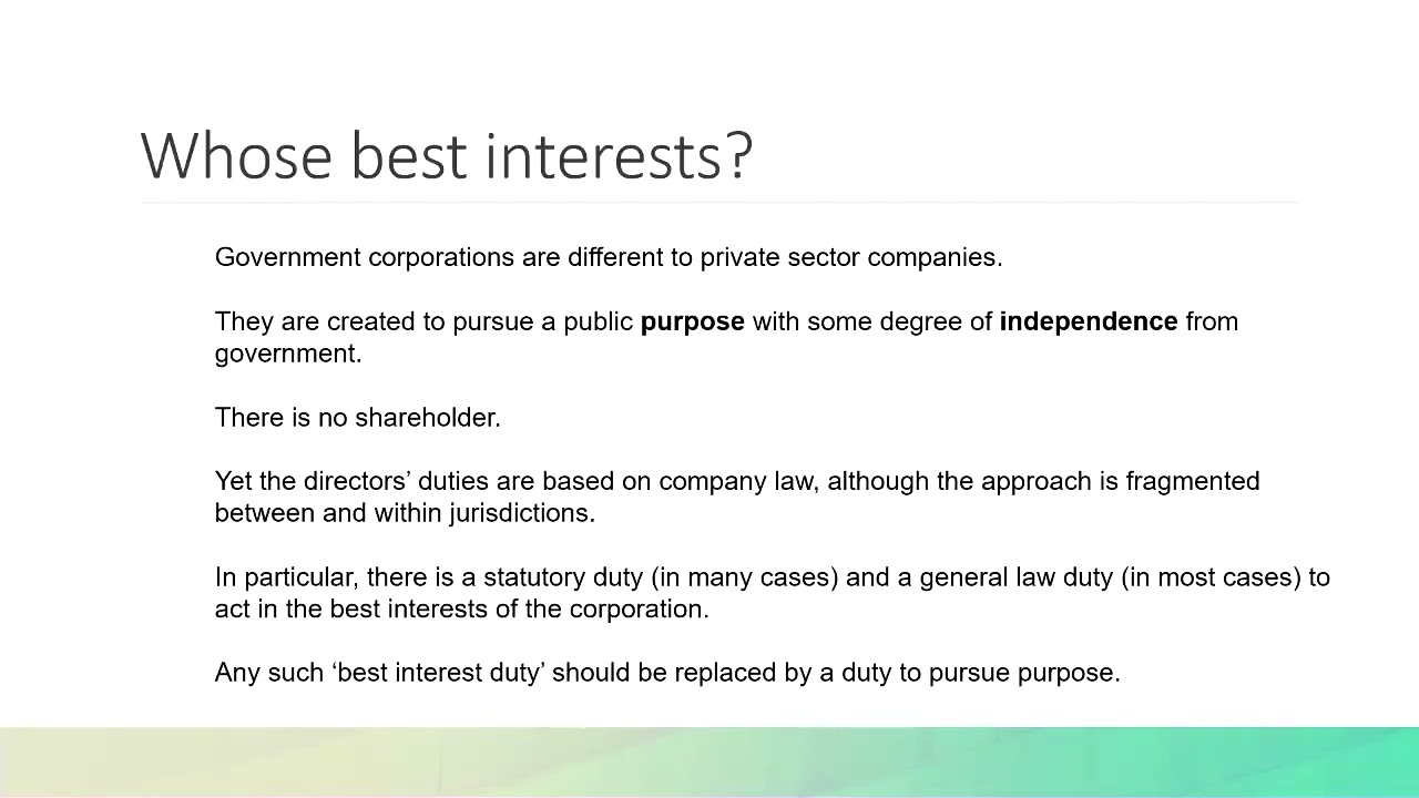 CLARS In Whose Best Interests? Directors' Duties in Government Owned Corporations